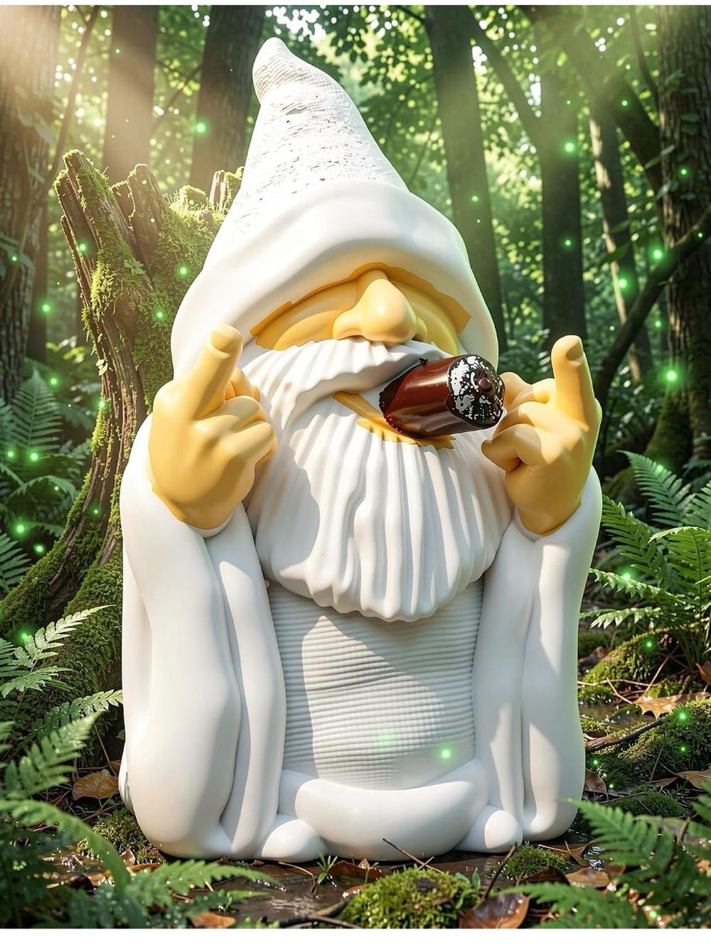 White Garden Gnome Statue with Cigar – Home Party Décor